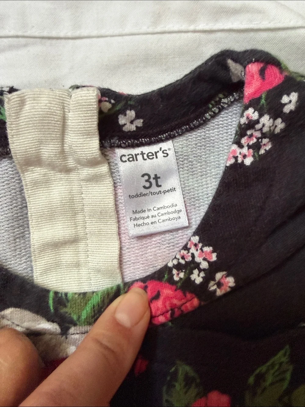 Carter's Black Long-Sleeve Floral Knit Dress with Pink & Cream Flowers 3t